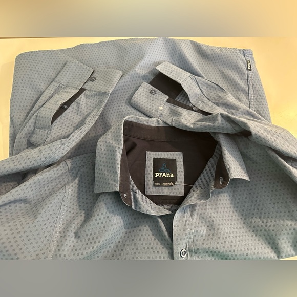 PRANA Garden Long Sleeve Button Down Shirt Steel Blue 100% Organic Cotton Geo - Picture 8 of 11